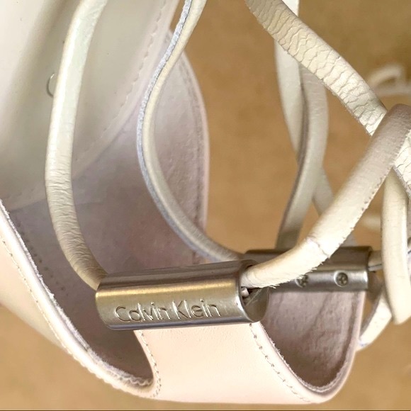 Calvin Klein Cream Leather Sandals With Metallic Heel - Picture 9 of 10